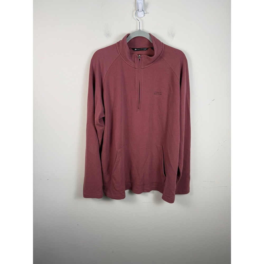 TravisMathew Mens XL 1/4 Zip Waffle Knit Pullover Clay Red Golf A40306